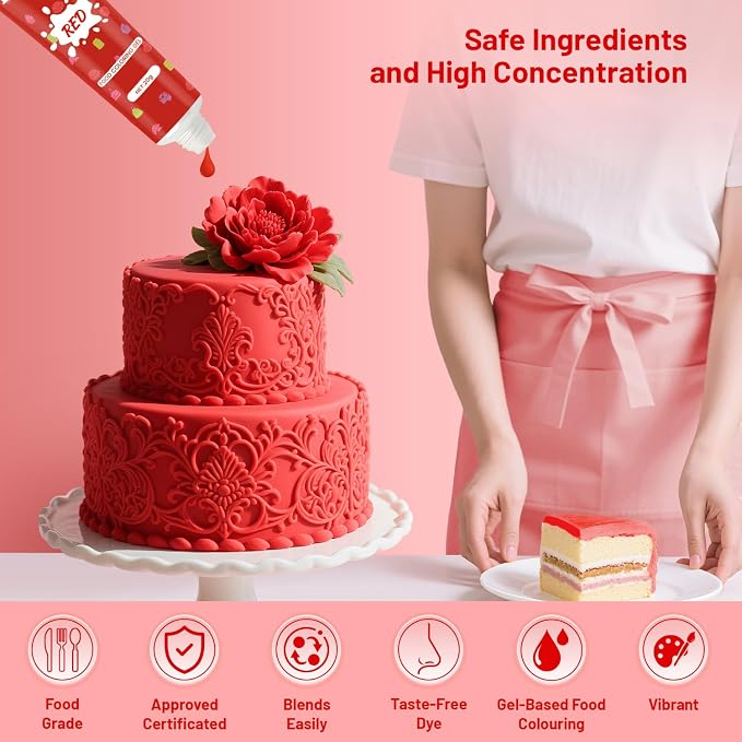 Gel Food Coloring Set,20g x 6 Colors Dye Free Food Coloring Food Grade Concentrated Liquid Gel Vibrant Cake Food Dye Color for Easter Eggs Cake Decorating Baking Icing Cooking Fondant-0.7 Fl.oz/Bottle