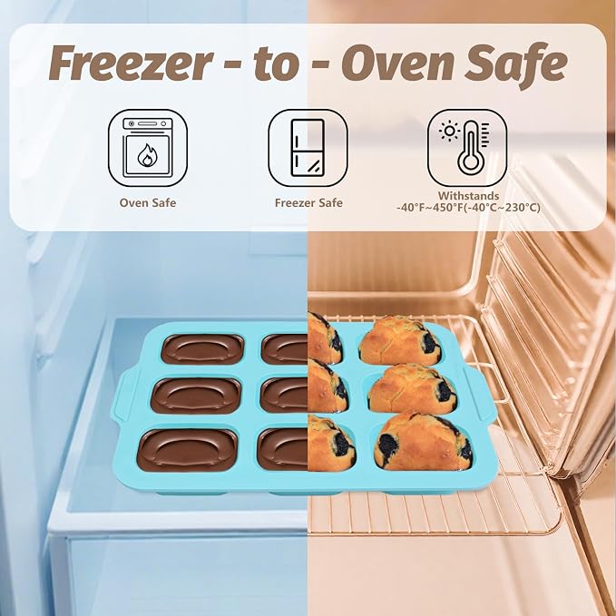 Nonstick Silicone Mini Loaf Pans: 9-Cavity Small Banana Bread Loaf Pans for Baking Cornbread with Metal Frame - Mini Meatloaf Tin for Oven - Brownie Tray for Baker Baking Lover (Beige & Mint Green)