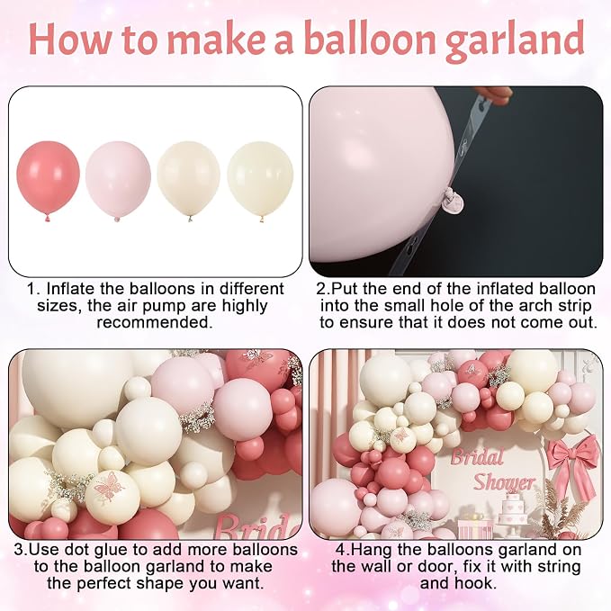 Dusty Pink Balloon Arch Kit 115Pcs Retro Blush Pink Sand White Balloons Garland Kit Neutral Boho Peach Nude Beige Cream Birthday Party Balloons for Girls Women Baby Shower Bridal Wedding Decorations