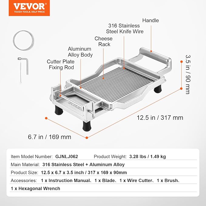 VEVOR Cheese Slicer, Butter Cutter with 0.2" Ultra-Thin Cheeser Butter Cutting Blade, Detachable Cheese Slicer Wire, Aluminum Alloy Commercial Cheese Cutter with 316 Stainless Steel Knife Wire