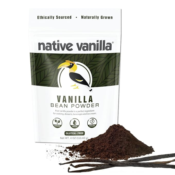 Vanilla Bean Powder - 4 oz - Premium 100% Pure Ground Vanilla Bean Powder - For Cooking, Baking, Coffee, Smoothies & Desserts - No Fillers or Additives, Raw & Unsweetened - Native Vanilla