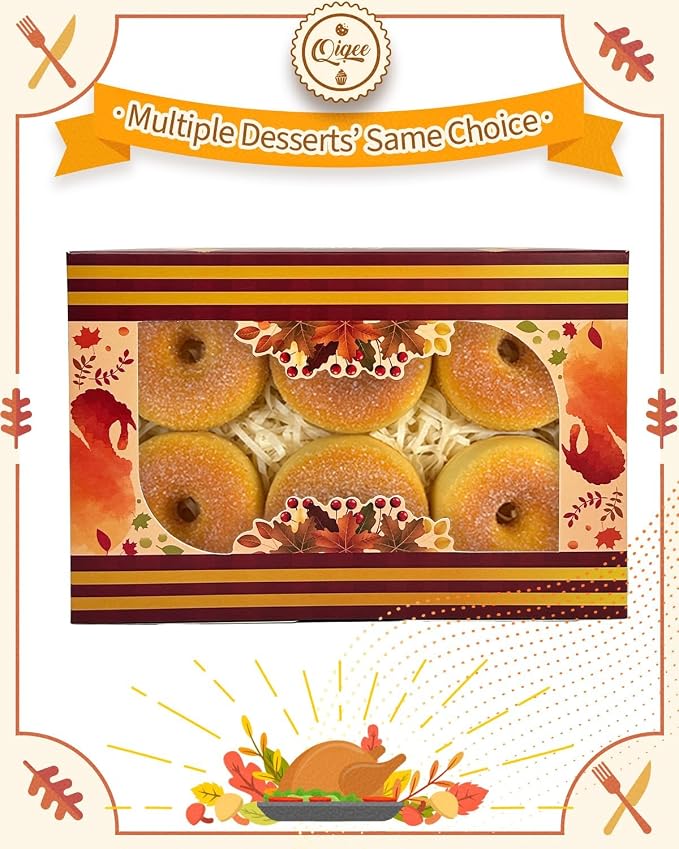 qiqee Thanksgiving Cookie Box with Window 9x6x2.5 inch 50Pcs Pastry Macaron Thanksgiving Leaves Bakery Box For Thanksgiving Day