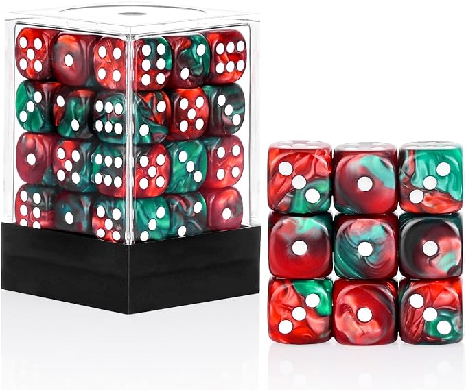 36 of Pack 12MM 6 Sided MINI Dice Set,Two Colours D6 Game Dice Set, 6 Sided Standard Dices for Yahtzee, Bunco or Teaching Math,with Portable Plastic Box(Red Green)