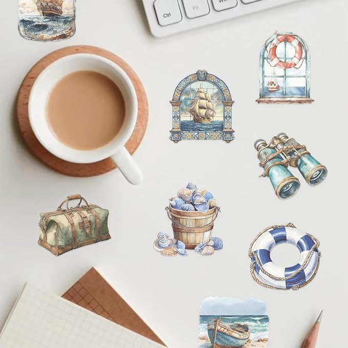 50PCS Cool Sailing Stickers for Kids Teens, PET Transparent Waterproof Navigation Stickers Pack for Water Bottles,Laptop,Scrapbook, Bakery Themed Party Decorations
