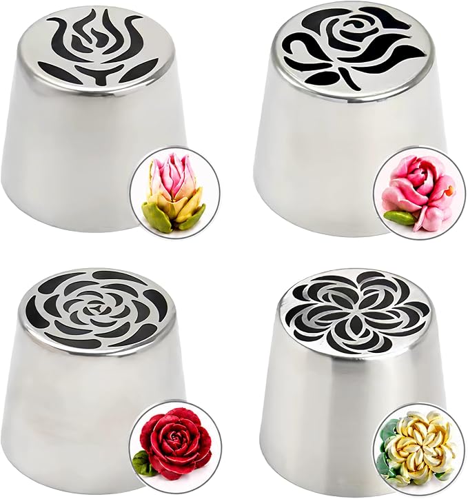 Extra Large Russian Piping Tips Stainless Steel Icing Tips Set for Buttercream Roses 3D Floral Designs Baker Tools for Wedding Birthday Cakes Cupcakes Cookies (Extra Large Russian Piping Tips 2)