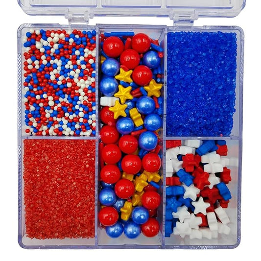 Edible Patriotic Sprinkles Red White and Blue Sprinkles for Cakes Decorating 4th of July Sprinkle with Stars Jimmies Nonpareils Sugar Pearl Mix for Baking Cookies Ice Cream Topping Cake Cupcake Toppers