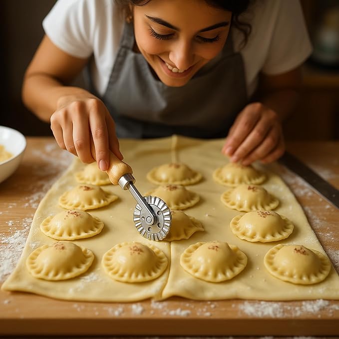 Pastry and Pasta Wheel 1.9 inch – Dough Crimper Ravioli Dumpling Pierogi Cutter – Multi-Purpose Tool for Pizza Baking Cooking and Homemade Meals