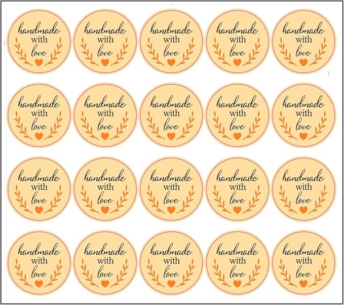StickerJet Handmade with Love Stickers 4"x4" Round Labels, Sheet of 20 Stickers, Easy Peel & Stick, Premium Vinyl – Self-Adhesive Labels for Small Business, Gifts, and Packaging