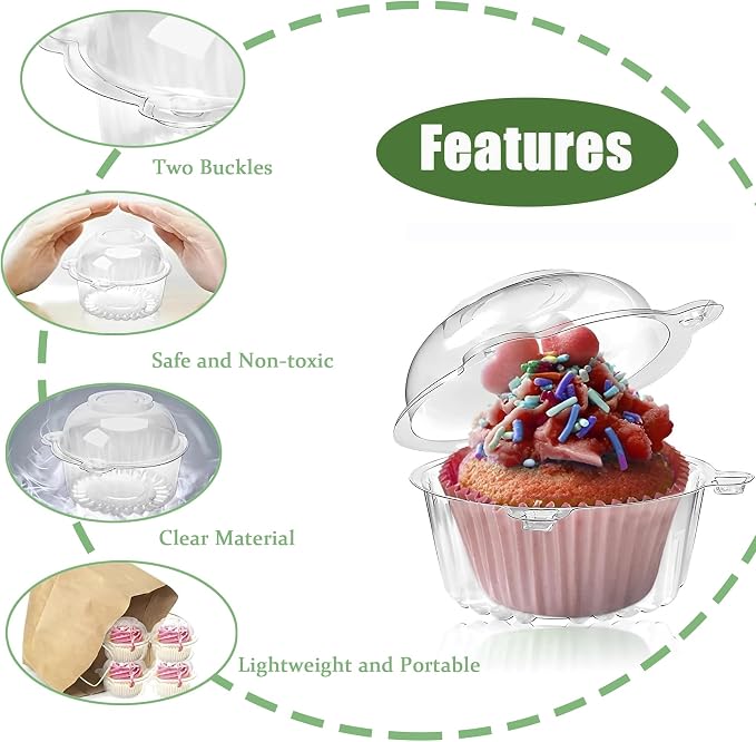 100Pcs Clear Cupcake Holders, Disposable Donut Puff Round Plastic Box Muffin Cupcake Containers with Dome Lids for Wedding Birthday Parties Supplies (100pcs)