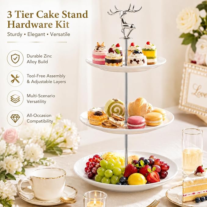 3 Tier Cake Stand Hardware Tiered Tray Plate Hardware Kit Heavy Metal Holder Fruit Plate Stand Food Plate Stand