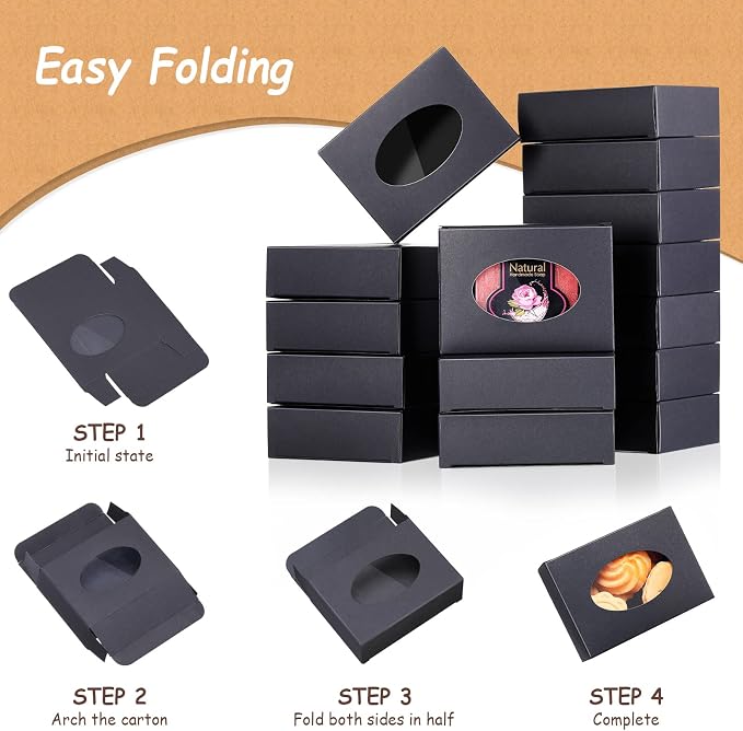 Spakon 30 Pcs Soap Boxes for Homemade Soaps 3.8 x 2.8 x 1.2 Inch Rectangle Soap Boxes with Window Small Gift Wrapping Box for Soaps Packaging Bakery Cookies Candy Party Favor Supplies(Black)