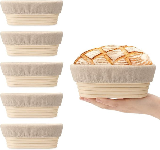 6.5 Inch Banneton Bread Proofing Basket Oval Mini Banneton Basket Set of 6, Small Sourdough Proofing Basket with Liner Rattan Sourdough Baking Supplies for Home Bread Baking