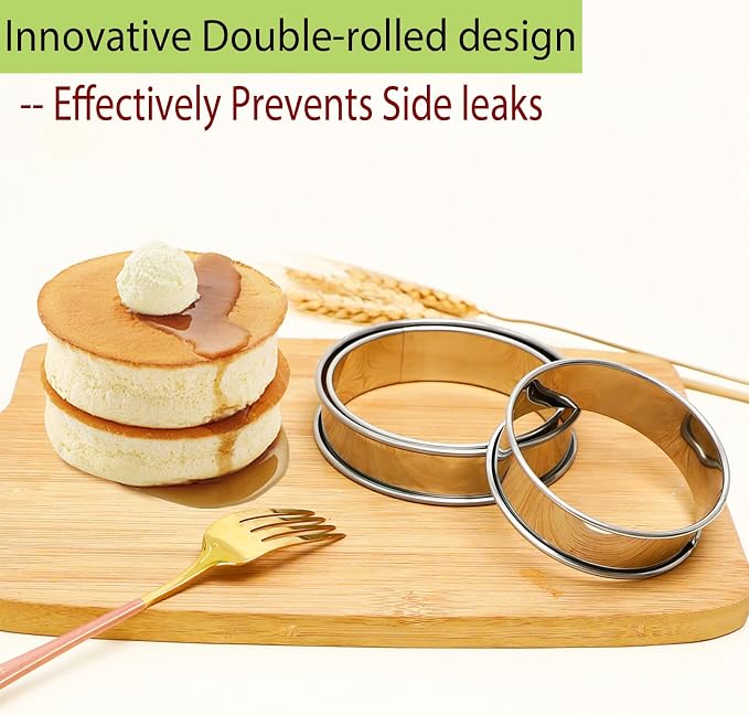 24 Pack English Muffin Rings Set 4 Inch & 3 Inch Stainless Steel Crumpet Ring with Oil Brush, Metal Pastry Rings Mold Double Rolled Tart Ring for Baking Kitchen Food Making