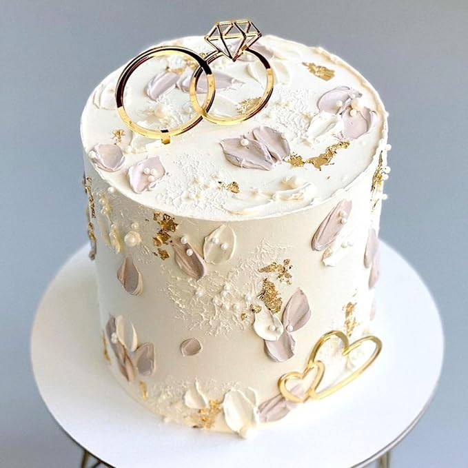 Diamond Ring Cake Toppers, Acrylic Love Heart Cake Toppers for Marriage Engagement Anniversary Valentines Party Cake Decorations Supplies