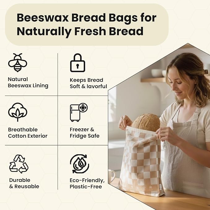 2-Pack XL Premium Reusable Beeswax Bread Bags 17x13 - Artisan Sourdough Keeper, Organic Cotton, Freezer-Safe Homemade Bread Storage - Eco Bread Gift for Bakers