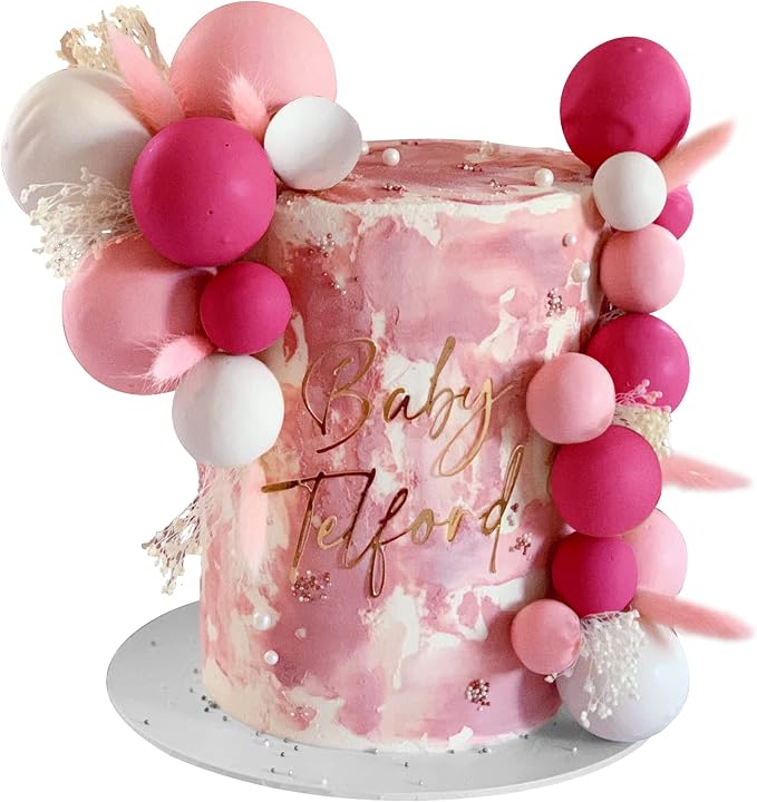 Ball Cake Topper Ball Cake Picks Colorful Pearl Ball Shaped Cupcake Insert Cake Topper for Bear Theme Birthday Party Favors Wedding Decoration (Pink White Hot Pink)