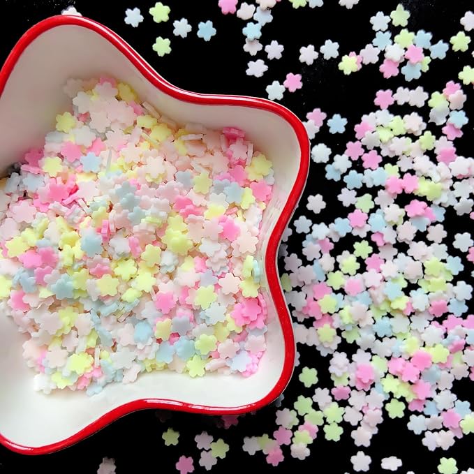 EHOPE 100G Fake Sprinkles Polymer Sprinkles Faux Sprinkles Resin Sprinkles Clay Sprinkles For Resin Fake Candy Sprinkles for Nail Art DIY Crafts Cake Phone Case (100G Colorful cherry blossom)