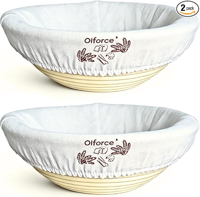 Banneton Bread Proofing Basket, 9” Round Basket Set of 2, Sourdough Proofing Basket with Liners and Cover, Baking Supplies for Home or Professional Bakers