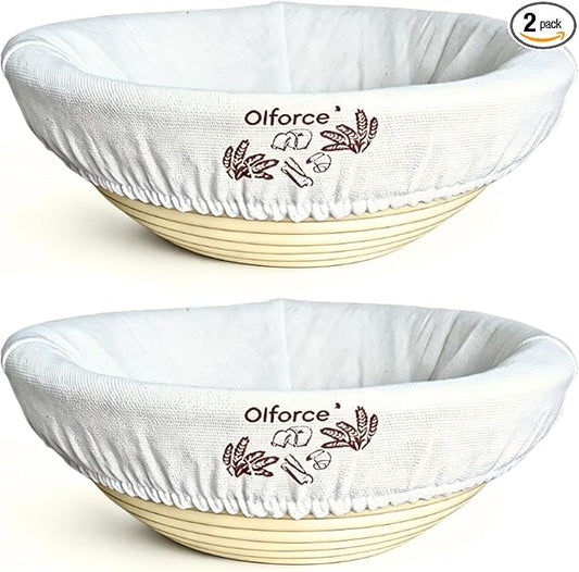Banneton Bread Proofing Basket, 9” Round Basket Set of 2, Sourdough Proofing Basket with Liners and Cover, Baking Supplies for Home or Professional Bakers