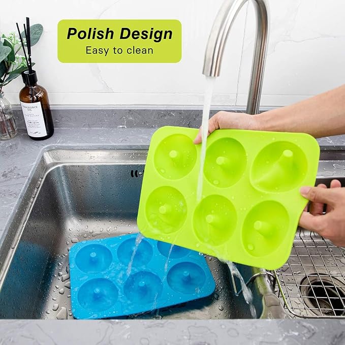 2 Pack Donut Pan Silicone Baking Mold 6-Cavity Donut Mold with Nonstick Coating Soft and Reusable Donut Mould for Cake Bread Chocolate etc（Blue/Green）