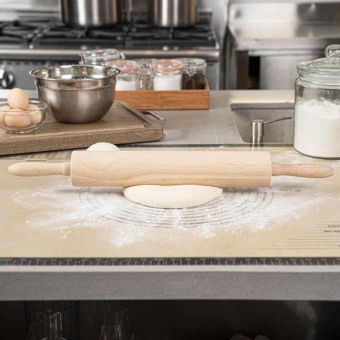 Restaurantware Wood Rolling Pin 10 Count 13 Inches Solid Wood Baking Tool, Ergonomic Dough Roller With Smooth Rotation, Beige Kitchen Pastry Tool for Professional Bakers