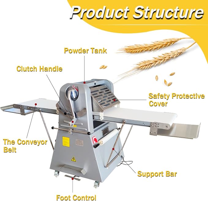 Commercial Electric Dough Sheeter Machine Stainless Steel Vertical Foldable Design 82.3"x19.7" Conveyor Belt 0.04-2" Adjustable Thickness for Croissant Pastry Bakery Canteen 110V