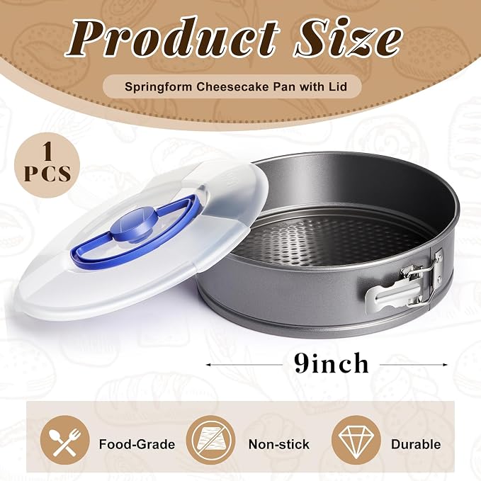 Teenyyou 1 Pcs 9 in Springform Cheesecake Pan with Lid and Removed Bottom Gray Non Stick Round Cake Pan Travel Friendly Carbon Steel Bakeware for Pie Cake Pizza