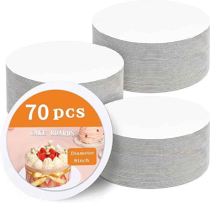 70 Pcs Cake Boards,White Cake Boards 8 Inch Round,Food Grade Cardboard Cake Rounds,Disposable Cake Plates,8 Inch Cake Board,Waterproof and Oil proof Cake Base Cake Tray Cake Pizza Circles