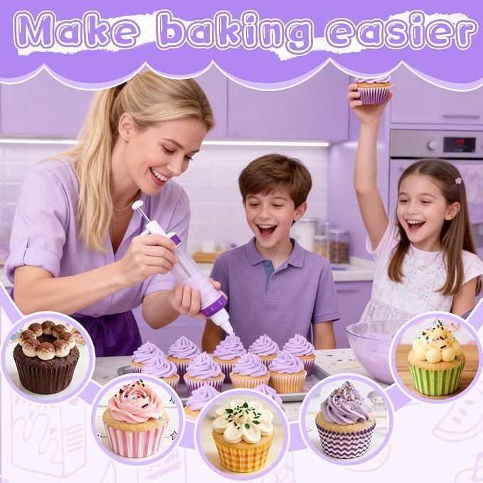 JAYVAR Dessert Decorating Syringe Set, Icing Dispenser Tool, Dessert Decorator Pro with 7 Icing Nozzles for Pushes Icing to Decorate Baked, Cake Decorating Gun for Frosting Cream to Make Cupcakes