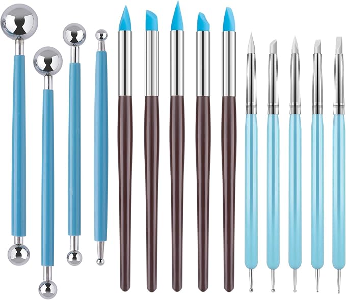 EUOCENK 14PCS Silicone Clay Sculpting Tool, Ball Stylus Clay Tools, Clay Shaper Brushes for Modeling, Dotting, Polymer Clay, Pottery Crafts, Nail Art, Rock, Blending, Drawing, Air Dry Clay, Ceramics