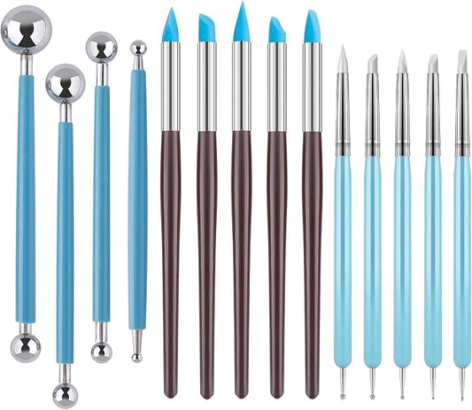 EUOCENK 14PCS Silicone Clay Sculpting Tool, Ball Stylus Clay Tools, Clay Shaper Brushes for Modeling, Dotting, Polymer Clay, Pottery Crafts, Nail Art, Rock, Blending, Drawing, Air Dry Clay, Ceramics