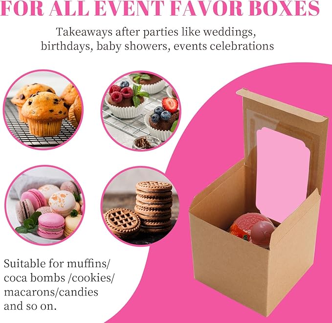 NPLUX 50 Pcs Cupcake Boxes Individual Cupcake Containers Pre-Assembled Single Cupcake Boxes 3.5"x3.5"x3.5" with 50 Pcs Inserts for Cupcakes Muffins Party Favors(Brown)