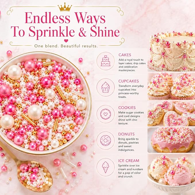 Confect Fusion Mashup Sprinkles – Pink & White Pearl Sprinkle Mix for Cake & Cupcake Decorating – Edible Baking Topping Balls - Vegan, Gluten-Free, Nut-Free, Soy-Free, Dairy-Free, Palm Oil-Free – 4.2 Oz