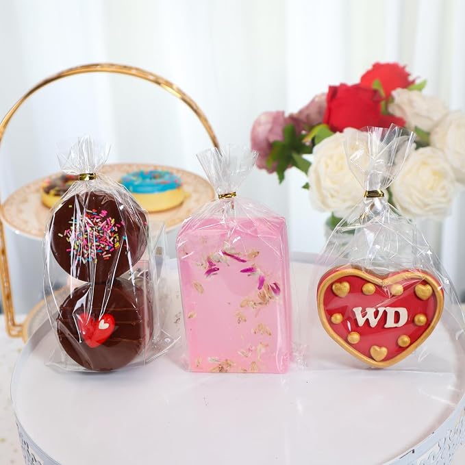 TEMLQPACK Clear Cellophane Treat Bags with Ties, 100 Pack 3x6 Inches, Clear Gift Bags for Macaron, Oreo, Chocolate Truffle, Rice Krispie Treat, Soap, Bakery, Candy & Party Favors