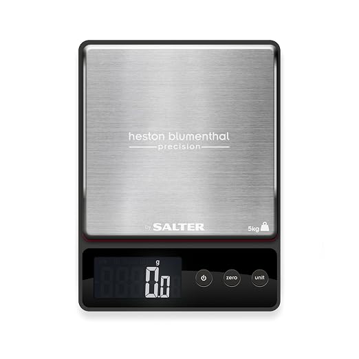 Salter Heston Blumenthal Precision 1140A HBBKDR Digital Kitchen Scales - Premium Compact Baking/Cooking Scale, for Weighing Food/Coffee and Liquid, 0.5 g Increments, Slim, Stainless Steel/Black