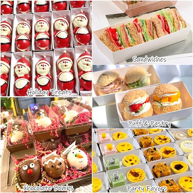 Ocmoiy Rectangle Charcuterie Boxes with Clear Lids, 100 Pack Pink Bakery Boxes, Cookie Boxes, Small Treat Boxes for Pastry, Sandwich, Cupcakes, Strawberries, Dessert To Go