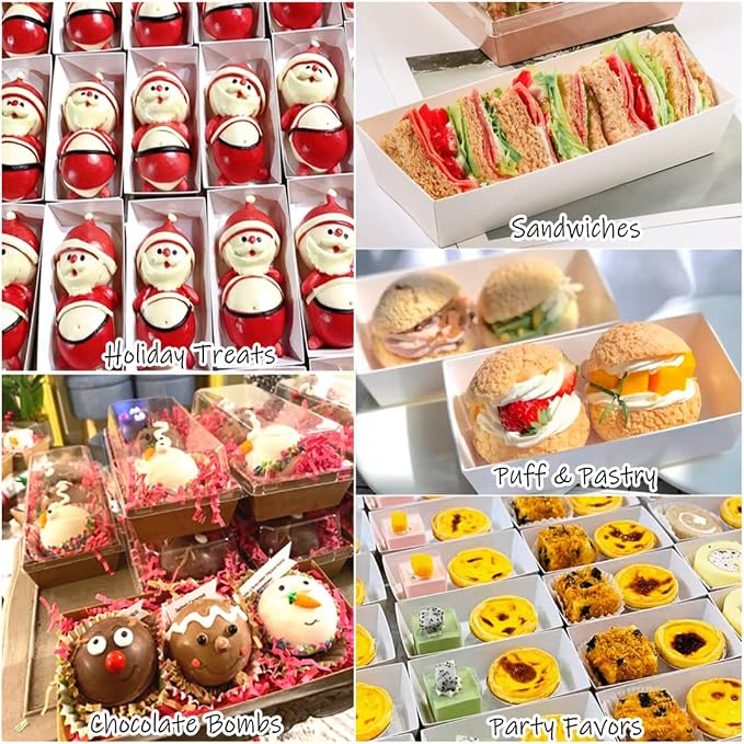 Ocmoiy Charcuterie Boxes with Clear Lids, 100 Pack White Bakery Boxes, Cookie Boxes, Small Treat Boxes for Pastry, Sandwich, Cupcakes, Strawberries, Dessert To Go Containers