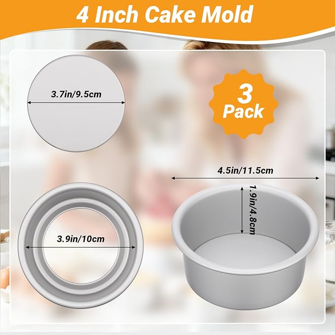 Beasea 4 Inch Cake Pans Set, 3 Pack Aluminum Alloy Mini Round Cake Pans with Removable Bottom, Individual Cheesecake Mold Tin for Baking