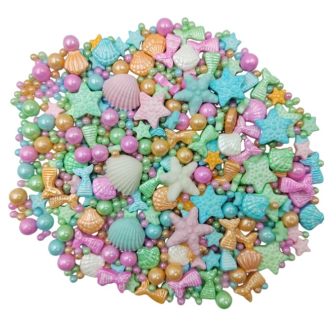 Homankit Mermaid Sprinkle Sweets Sprinkles for Baking Dessert Cupcake Cake Topper Starfish Shell Pearl Mermaid Candy Mix 3.53 Ounces Multicolor