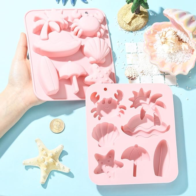 Ipotkitt 2pcs Pink Tropical Beach Themed Silicone Candy Molds Seaside Hawaii Starfish Gummy Molds for Jelly Fondant Chocolate Candy Ice Cake DIY Crafts Keto Fat Bomb