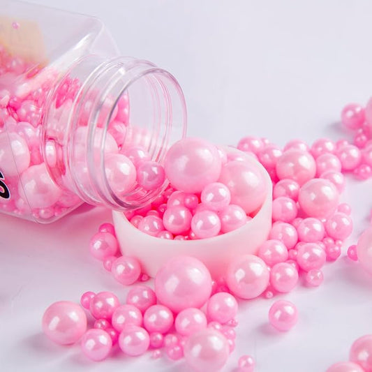 Sentovac Edible Pink Pearl Sugar Sprinkles for Cake Decorating | Edible Cake Cupcake Topper Decorations | 1 Bottle 4.23oz/ 120g Pink Pearl Sprinkles Valentines Supplies