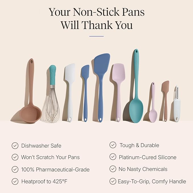 GIR: Get It Right 10-Piece Silicone Ultimate Kitchen Utensil Set – Spatulas, Ladle, Flip, Spoons, Whisk, Peeler & Spoonula – Nonstick, Non-Toxic, Heat-Resistant – Danish