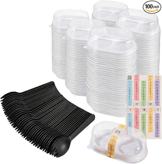 Plastic Mini Cupcake Container, 100 Pack Clear Plastic Mini Cake Box Individual Cupcake Containers, Cup Cake Holders With Lid For Wedding Birthday Party Gifts Supplies (Two-piece pack)
