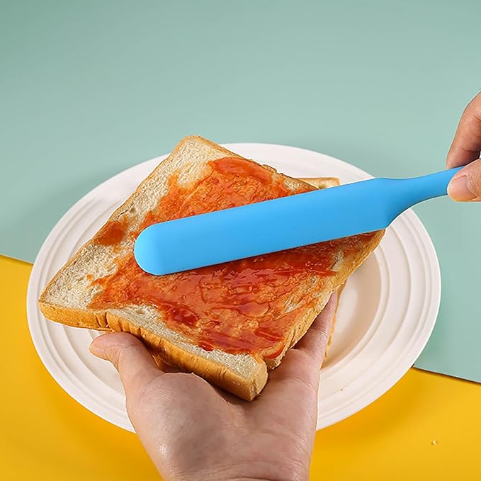 【6 Pack】Silicone Jar Spatula,Cake Cream Butter Spatulas,Icing Spatula,Sourdough Spatula with Long Handle, Jar Scraper Spatula (Black,Red,Orange,Blue,Green,Purple)