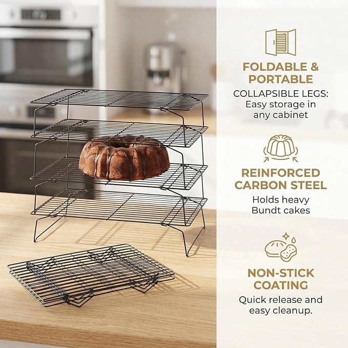 4-Tier Collapsible Cooling Racks | Detachable Wire, Stackable Drying Rack, For Cookie Bread Pizza Baking, For Fruits & Snacks, Perfect for Outdoor Camping