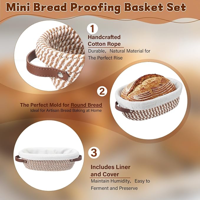 Gisafai 12 Set Banneton Bread Proofing Baskets Bulk 10 Inch Oval Cotton Rope Artisan Sourdough Bread Banneton Dough Proofing Bowls with Cloth Liners and Covers for Homemade Baking Bakery