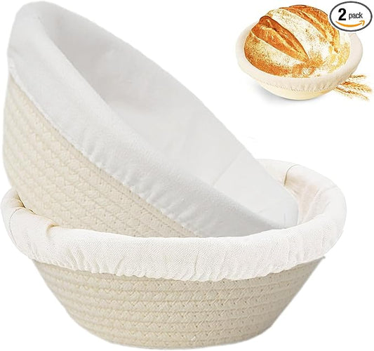 8 Inch 2 PCS Round Banneton Bread Proofing Basket，Banneton Bread Proofing Basket，Sourdough Proofing Basket with Liner - Round Banneton Basket for Baking