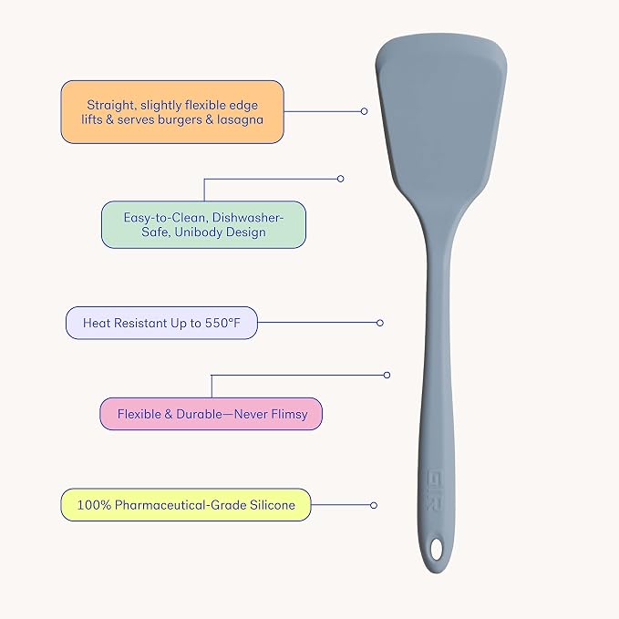 GIR: Get It Right Silicone Spatula Turner - Heat-Resistant & Non-Stick Core with Flexible Tip - Pancake Flipper - Dishwasher Safe, Ultimate Turner - 13IN - Slate