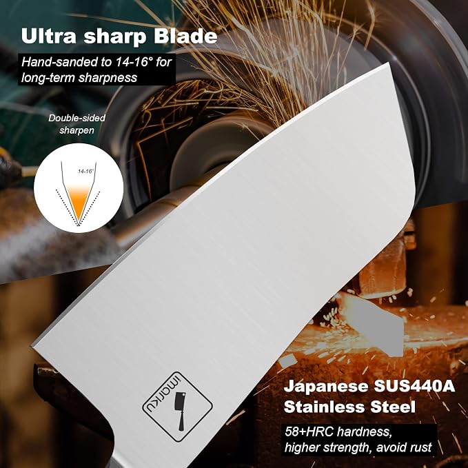 imarku Kitchen Knife, 7 Inch Ultra Sharp Butcher Knife - Japanese SUS440A Stainless Steel Meat Cleaver with Ergonomic Handle, Meat Knife for Home, Kitchen, Restaurant