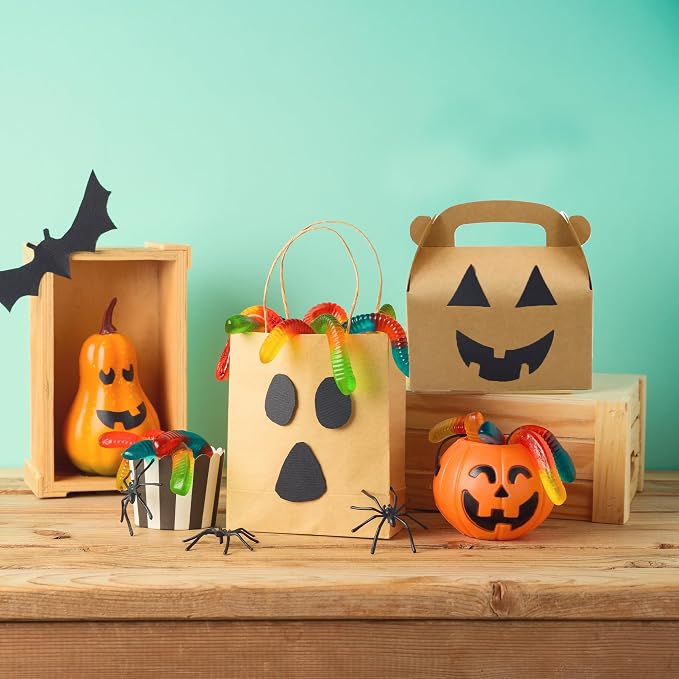24-Pack Brown Party Favor Treat Boxes, Goodie Gable Paper Gift Boxes with Handles. Perfect for Birthday, Babyshower, and Any Fun Party